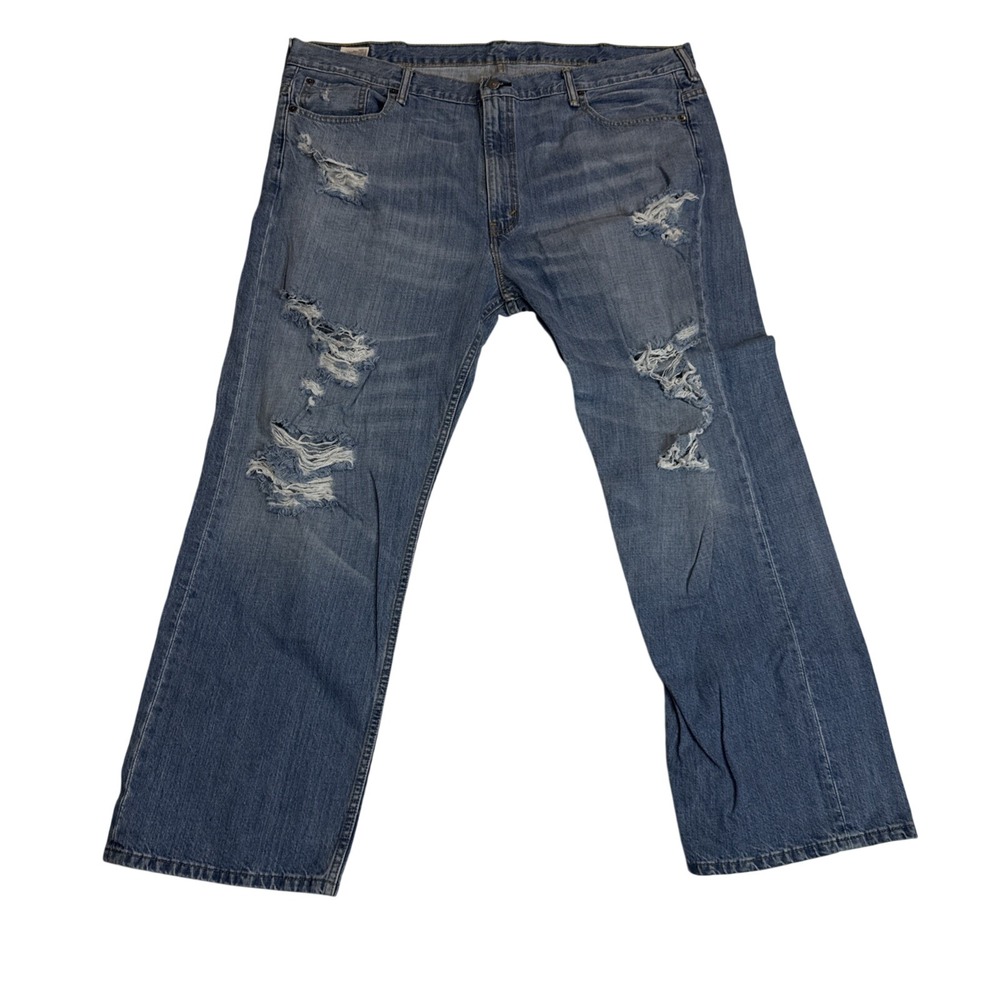 Levis 569 Mens Size 42x30 Straight Fit Leg Jeans Blue Distressed Denim
